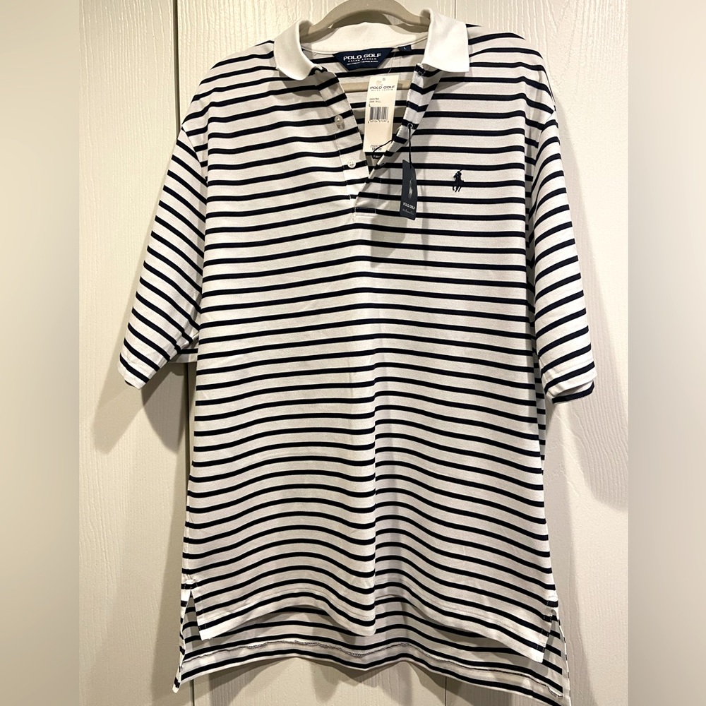 POLO GOLF by Ralph Lauren Blue & White Stripes, Size L (SEE Measurements)